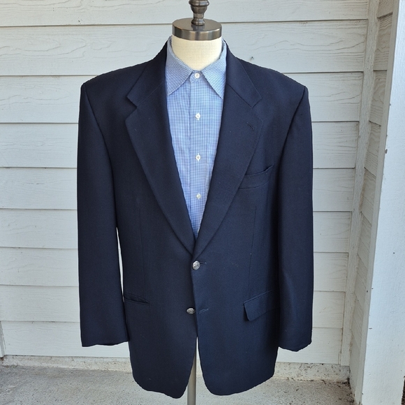 YSL Yves Saint Laurent Dark Navy Weave Wool Cashmere Sz 46 R L Sport Coat